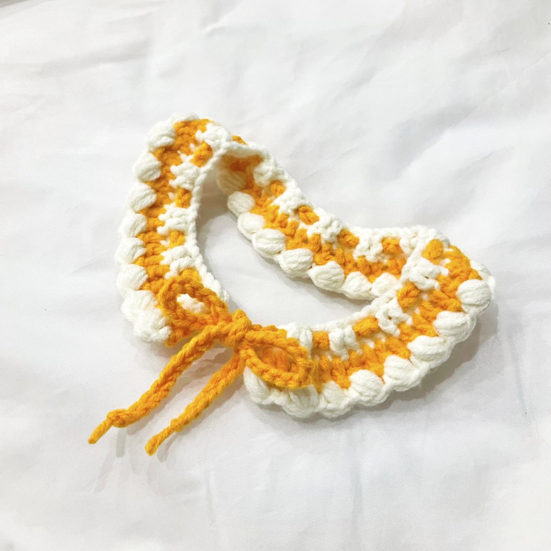 手工毛线编织 l 宠物针织项圈兜兜领巾口水巾 - 项圈/牵绳 - 棉 黄色