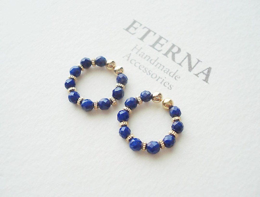 Lapis Lazuli and metal beads, tiny hoop earrings - 耳环/耳夹 - 石头 蓝色