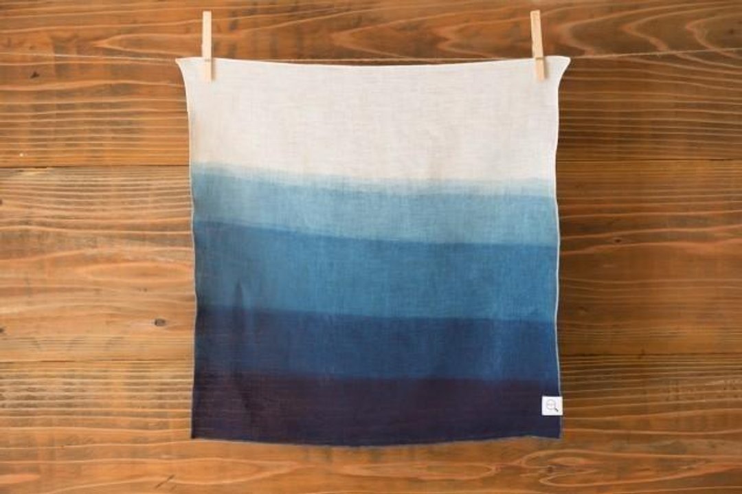 Genuine indigo tie-dye organic Linen handkerchief (gradation) - 其他 - 棉 蓝色