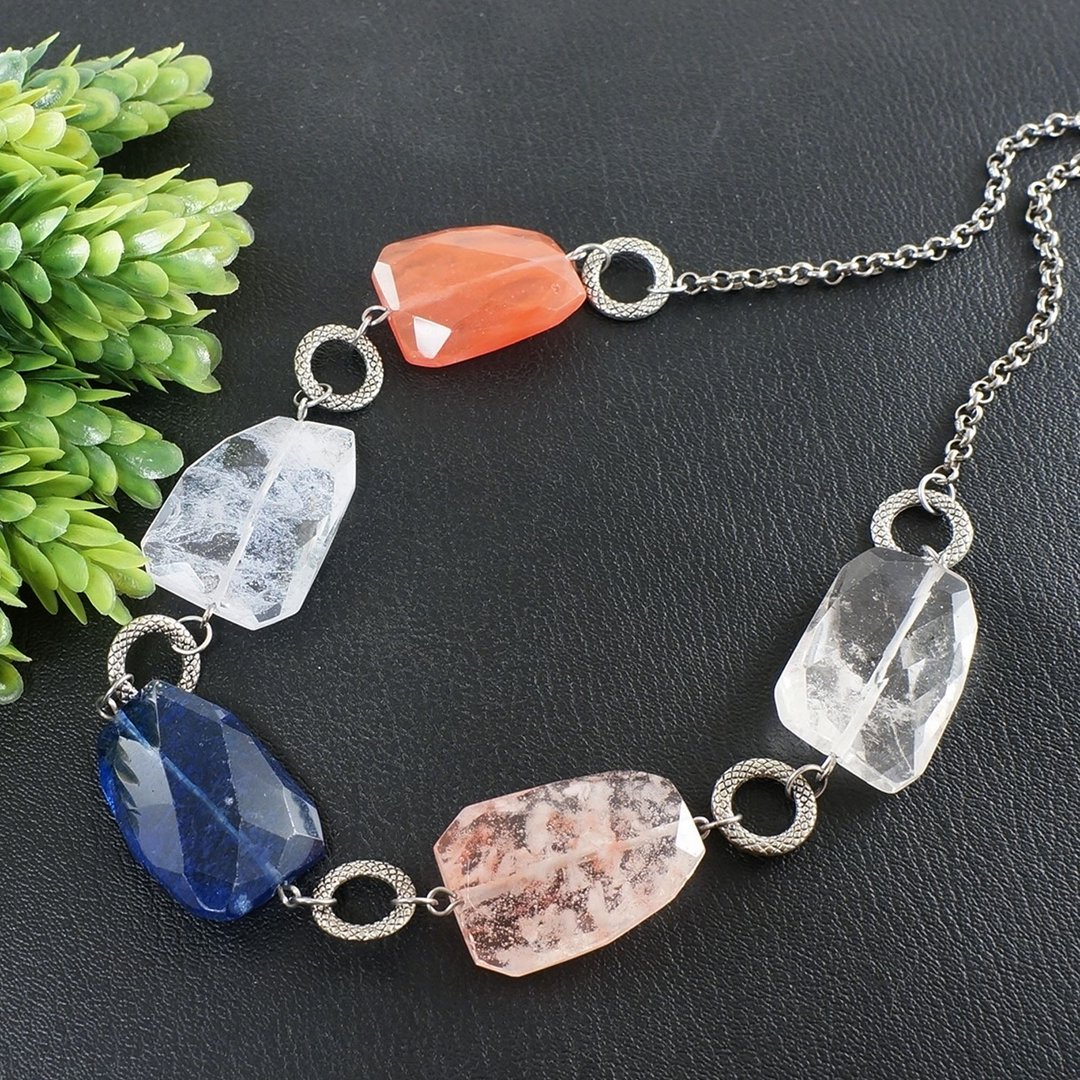 Blue Pink Clear Quartz Chunky Large Beaded Statement Necklace Woman Jewelry Gift - 项链 - 水晶 蓝色