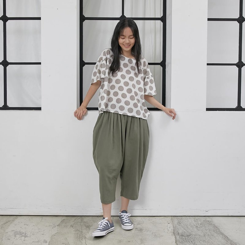 Bruce水洗棉麻低檔飛鼠褲/軍綠 - 女装长裤 - 棉．麻 绿色