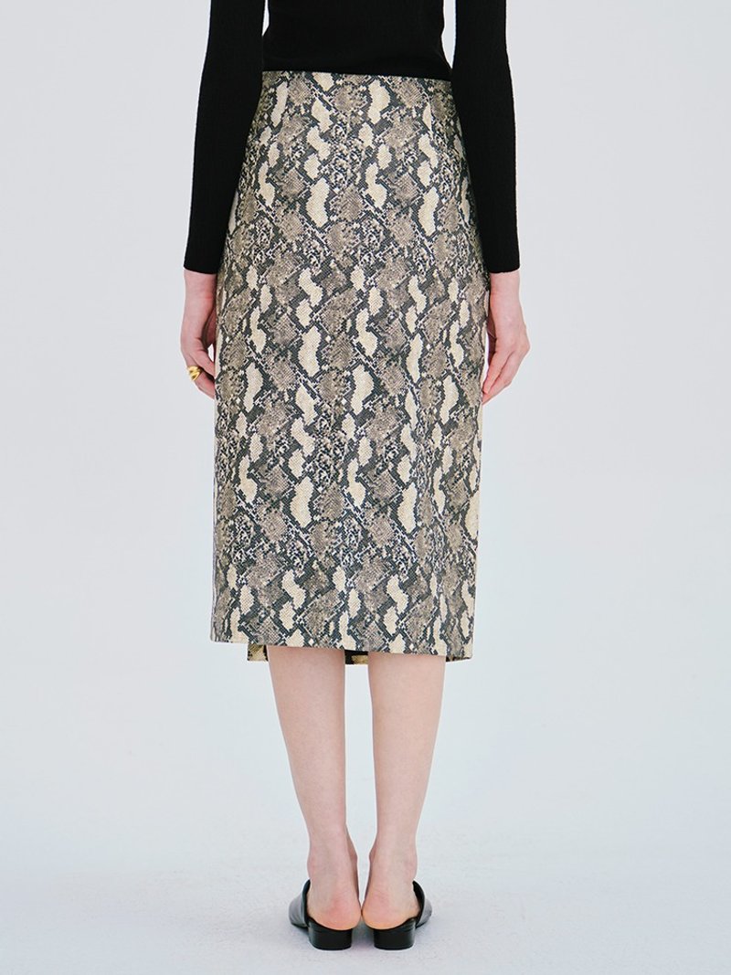 【蛇皮纹】新中式复古中国风 复古印花半身裙 - 裙子 - 其他材质 黑色