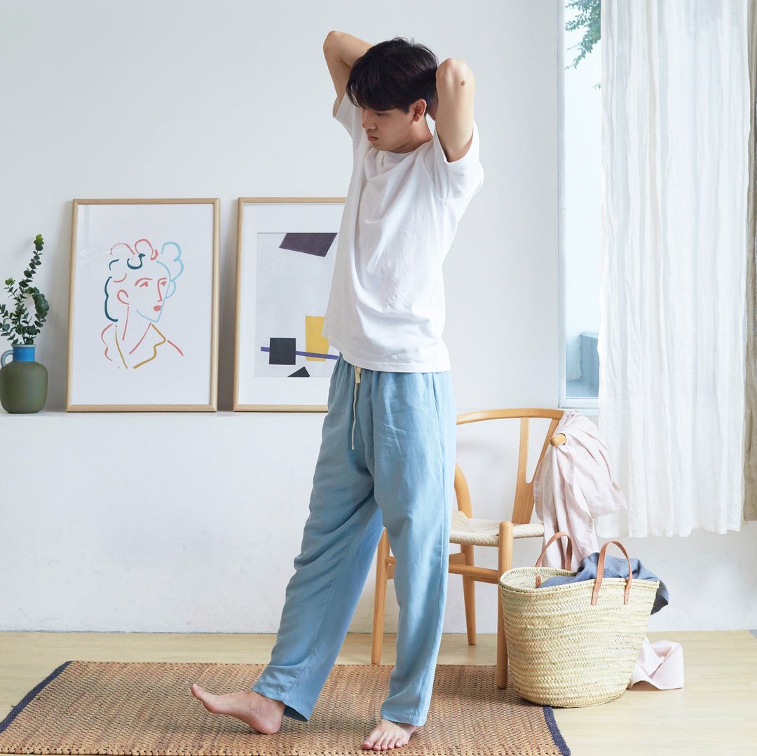 Linen Pants - 居家服/睡衣 - 棉 蓝色