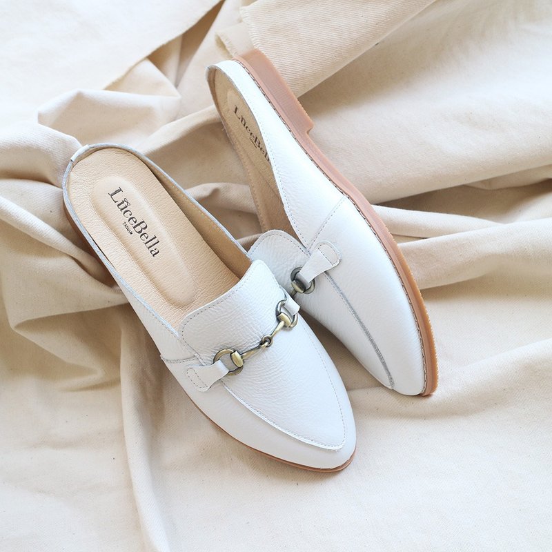 【拾穗者】荔纹牛皮穆勒鞋_白色 - 男女凉鞋 - 真皮 白色