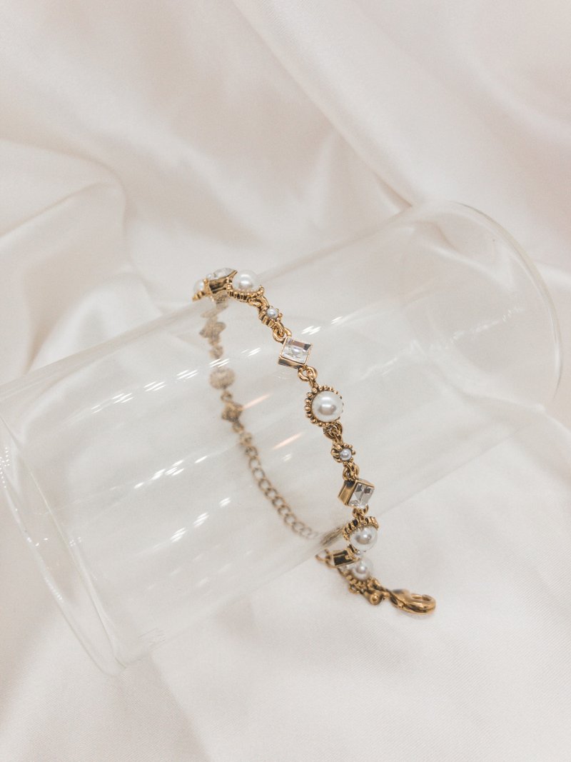 纯真选品 白方钻珍珠手链 - 手链/手环 - 其他金属 金色