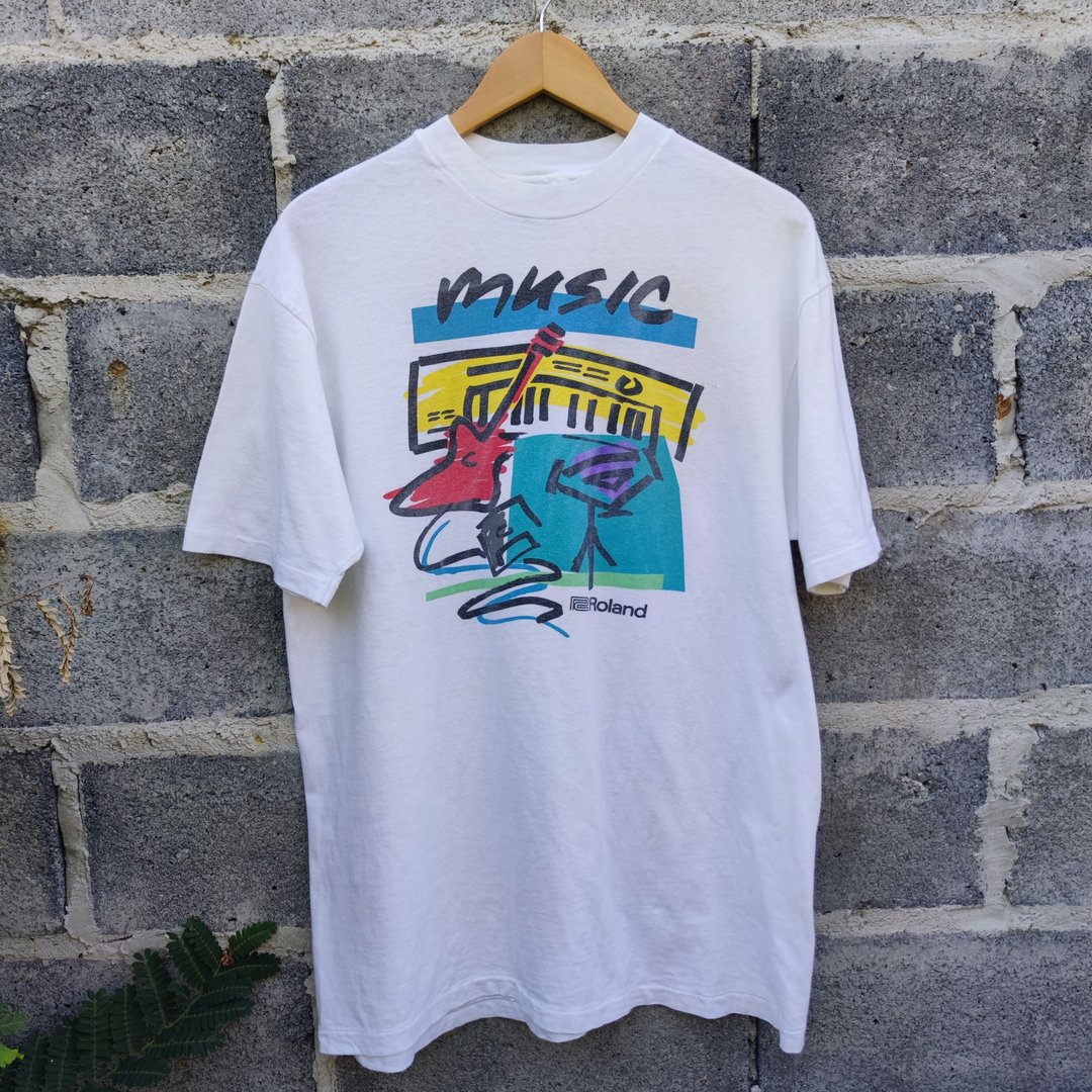 90年代复古 Roland Music Synth T-Shirt - 男装上衣/T 恤 - 棉 白色
