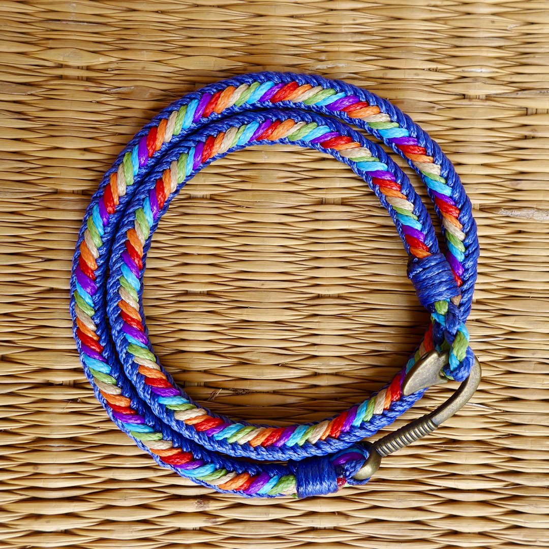 彩虹双圈编织手环 Rainbow冲浪绳 十二股编 定制化 - 手链/手环 - 其他人造纤维 蓝色