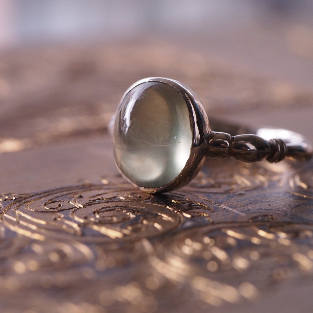 葡萄石 手工纯银 戒指 Prehnite handmade Sterling Silver ring - 戒指 - 半宝石 绿色
