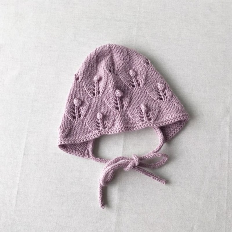 6M~ 手工编织花朵婴儿帽 薰衣草 100%羊毛 - 围嘴/口水巾 - 其他材质 