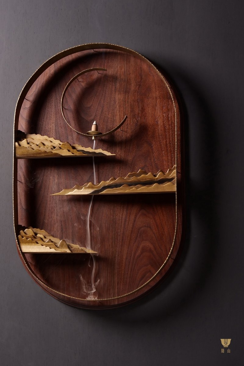 【山月 - 壁挂式香座】|  隐山 | 熏香 | 倒流香 | 黑胡桃 | 黄铜 - 香薰/精油/线香 - 木头 咖啡色