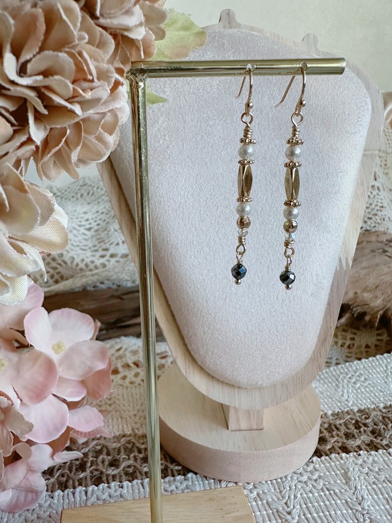 雾光 l 太赫兹石 Swarovski水晶珍珠 耳环 - 耳环/耳夹 - 水晶 灰色