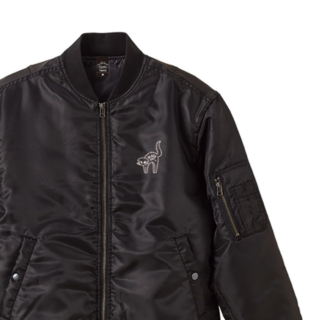 Surprised cat S-XL type MA-1 jacket with batting [Made to order] - 中性连帽卫衣/T 恤 - 防水材质 黑色