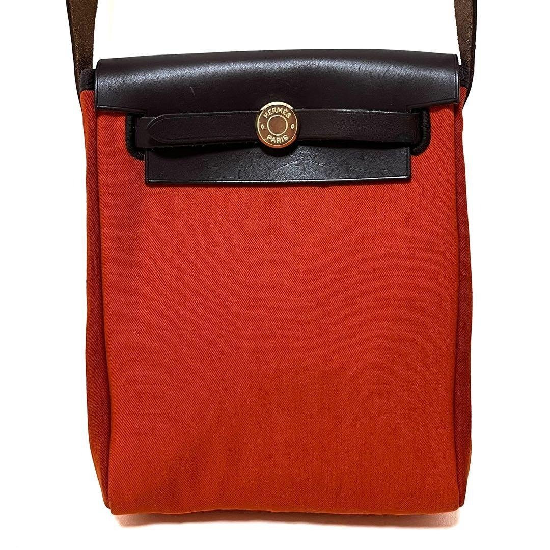 正品 HERMES 爱马仕 Herbag TPM 肩背包 Toile Officier 皮革 橘色 中古 - 侧背包/斜挎包 - 其他材质 橘色