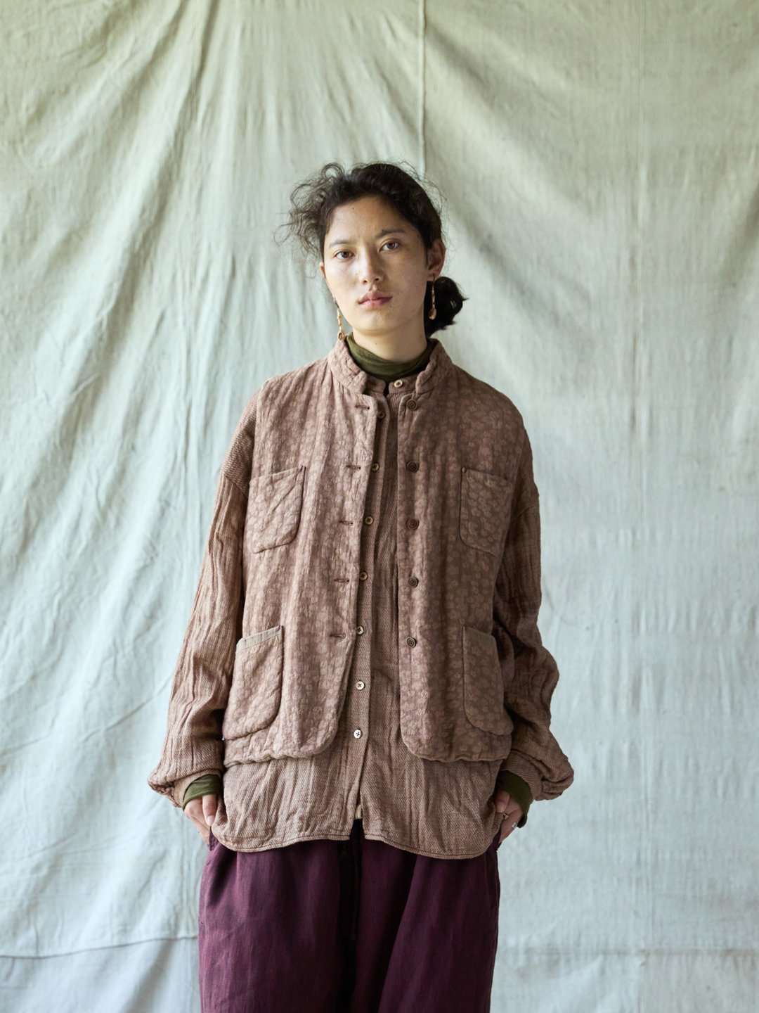 日系复古 棉麻印花背心 休闲上衣 - 女装背心 - 其他材质 