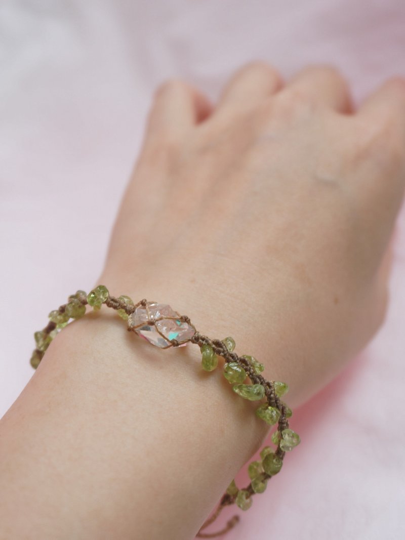 | MC |高频高透亮闪灵钻橄榄石编织手环 - 手链/手环 - 水晶 卡其色