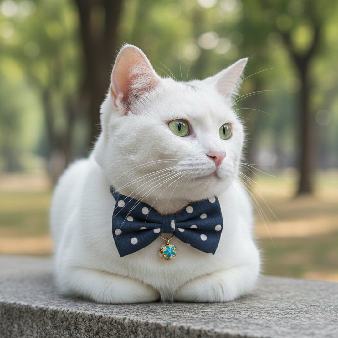 午夜蓝点点款 蝴蝶结宠物装饰项圈 猫咪 小型犬 - 项圈/牵绳 - 棉 蓝色