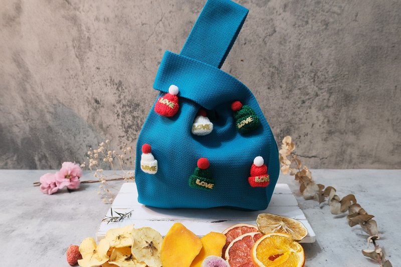 【禾果】可爱圣诞帽手工综合果干针织包-蓝色-耶诞礼物 - 水果干 - 棉．麻 蓝色