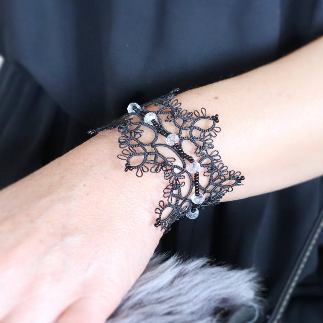 OYA Tatting lace Bracelet - ROYAL- Black - 手链/手环 - 其他人造纤维 黑色