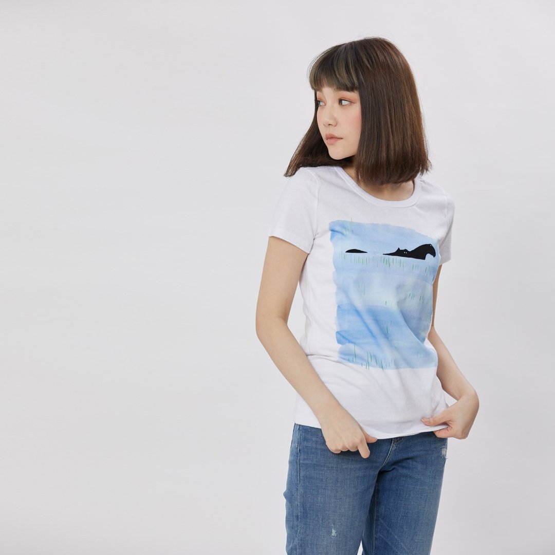 河马 短袖 蜜桃棉 女T 纯白 - 女装 T 恤 - 棉 白色