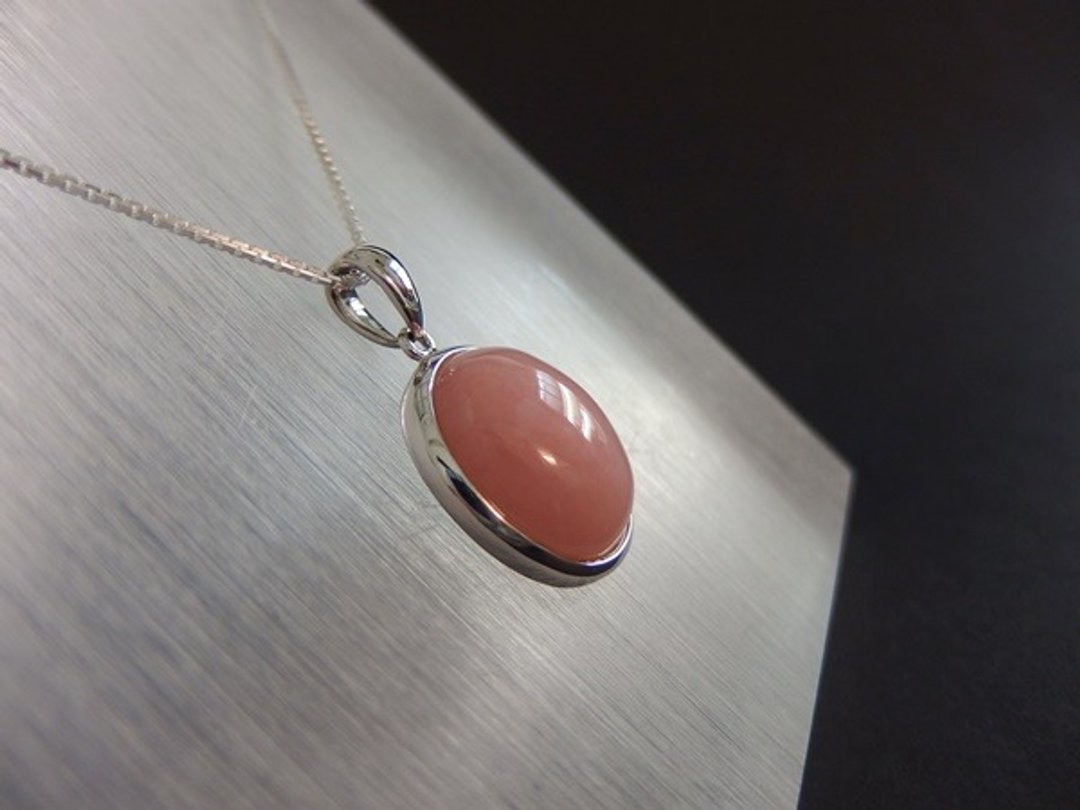 优质粉红澳宝（蛋白石）纯银吊坠  Pink Opal Silver Pendant - 项链 - 宝石 粉红色
