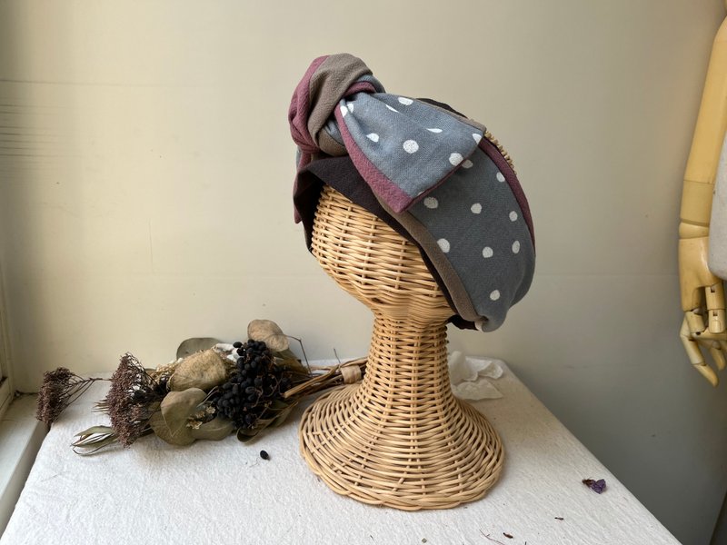 灰色系白玉-日式绑带发带ヘアバンド - 发带/发箍 - 棉．麻 