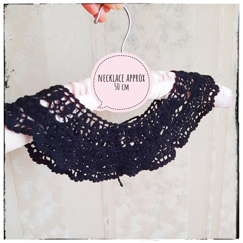 手工钩针编织蕾丝黑色领片，专为女性设计 - 锁骨链 - 棉．麻 黑色