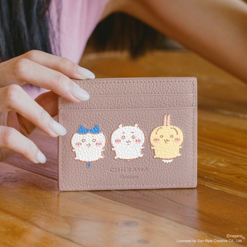 【新品登场】 CHIIKAWA皮革卡片套 - 灰粉红 - 名片夹/名片盒 - 真皮 粉红色