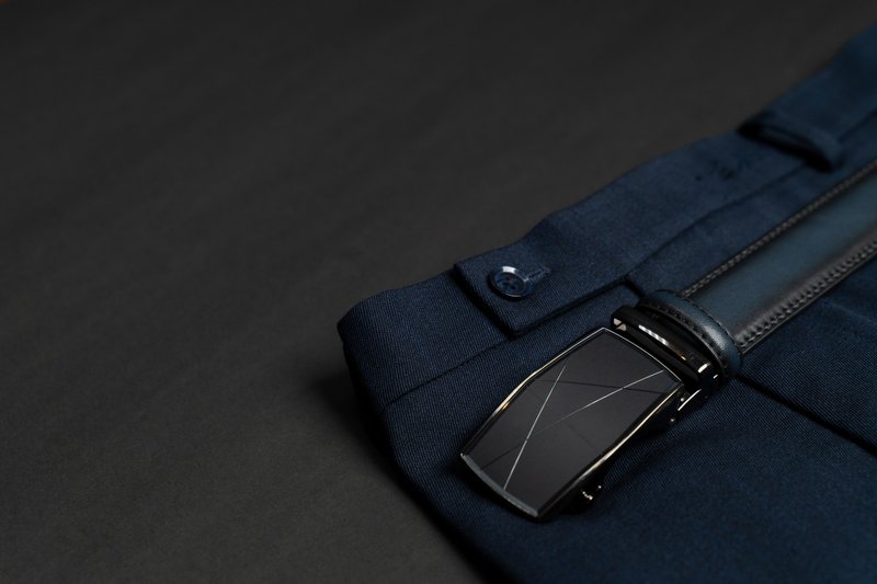 35MM 真皮双色自动扣皮带 - 渐层藏青 - 土耳其进口头层牛皮 - 皮带/腰带 - 真皮 咖啡色