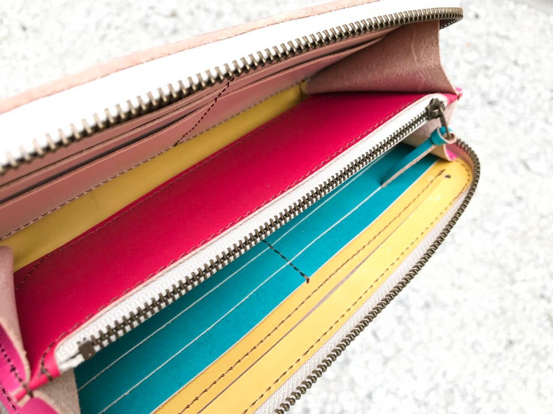 ROUND Energetic vivid color round zip wallet Mobile phone is also OK RZW-RYWT-RPT-B - 皮夹/钱包 - 真皮 红色