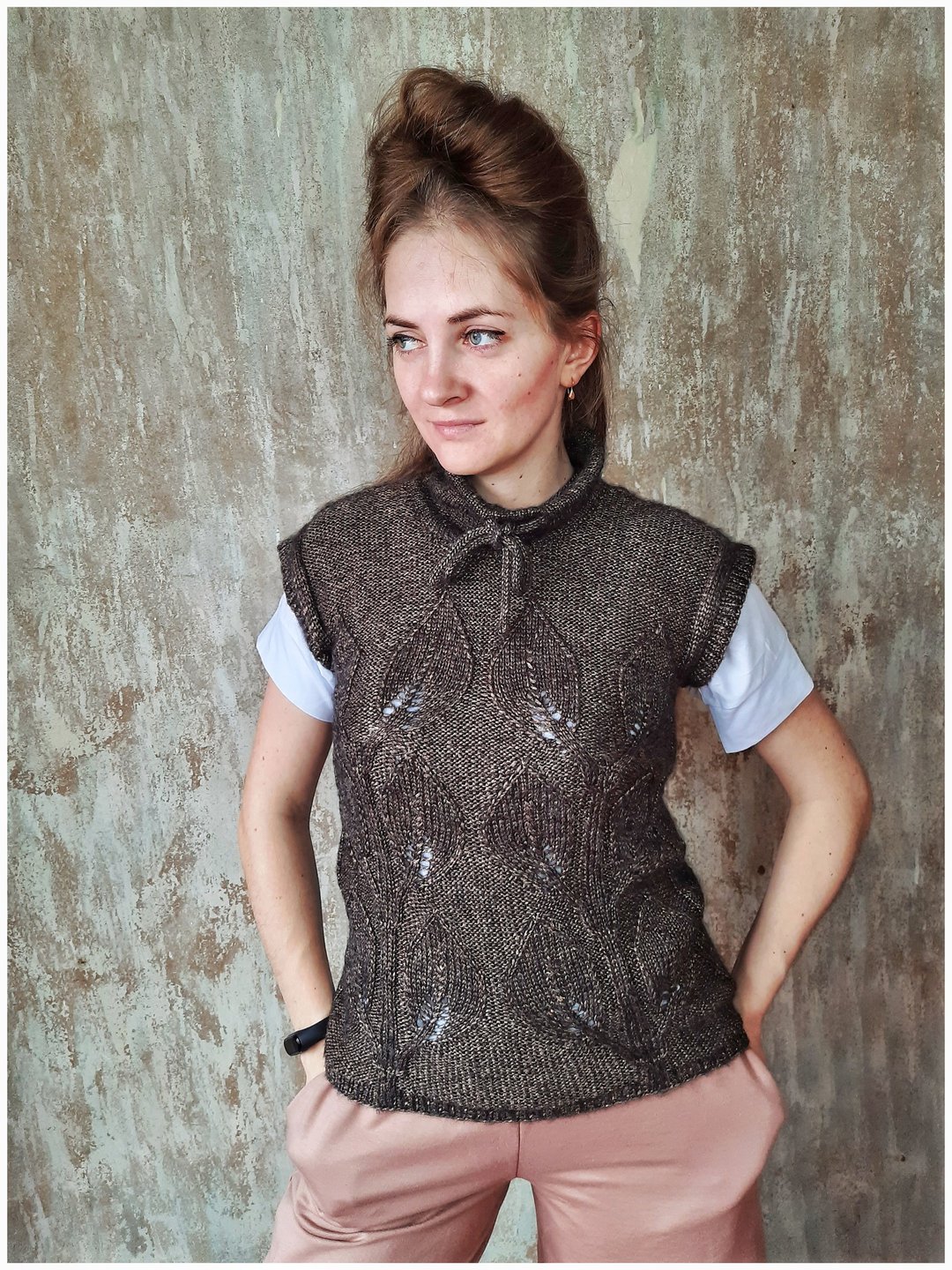 Handmade wool knit turtleneck sweater vest , womens clothing , turtleneck wool - 女装背心 - 羊毛 咖啡色