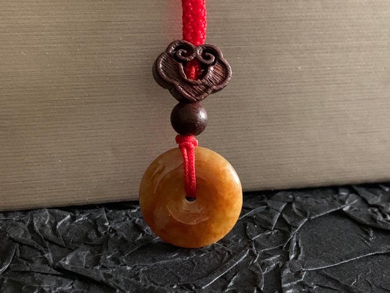 快速出货 免费开光 天然A货缅甸玉翡翠平安扣项链 蜜糖黄红翡 - 项链 - 玉石 多色