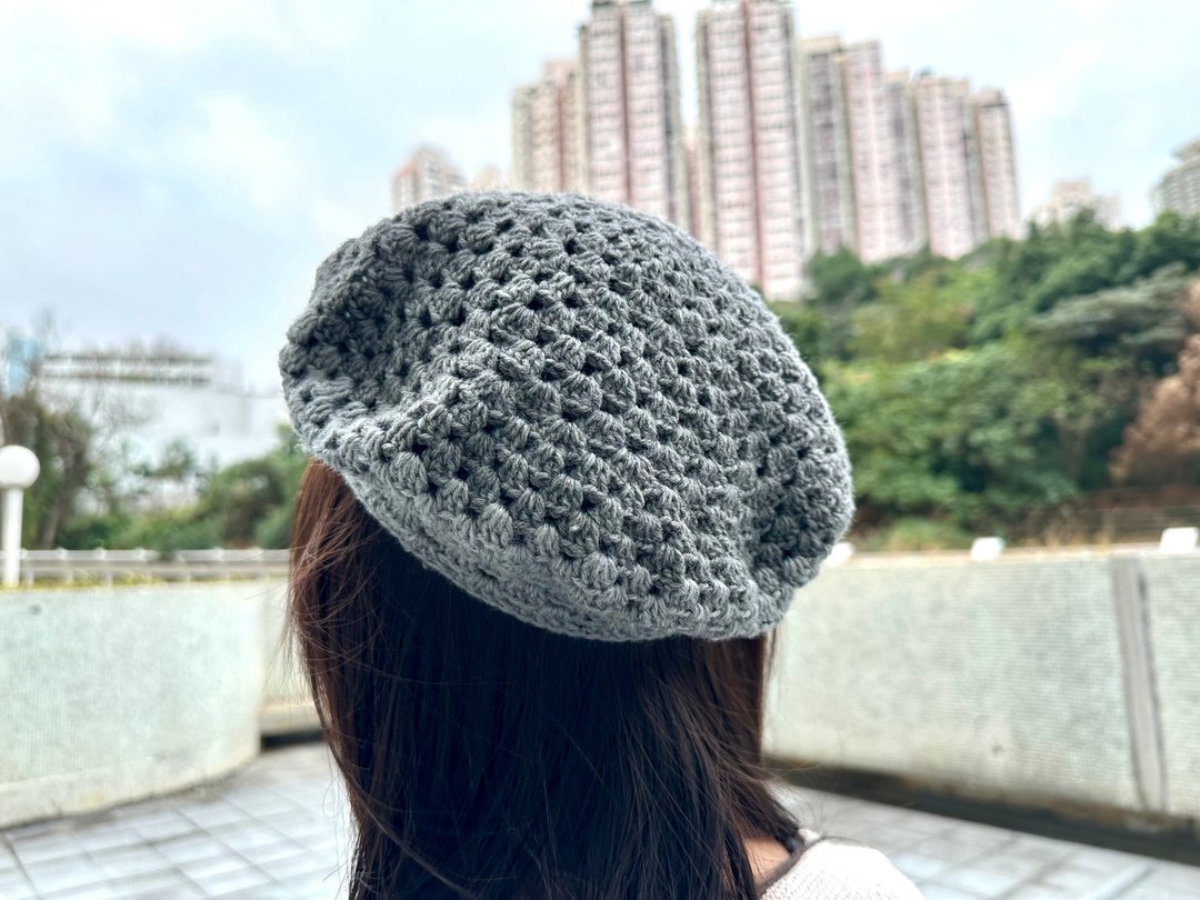 针织镂空毛线贝蕾帽画家帽 - 帽子 - 其他人造纤维 灰色