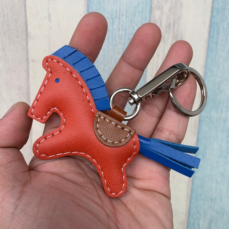 疗愈小物 橘红皮 小马 纯手工缝制 手工皮革 钥匙扣 小尺寸 - 钥匙链/钥匙包 - 真皮 红色