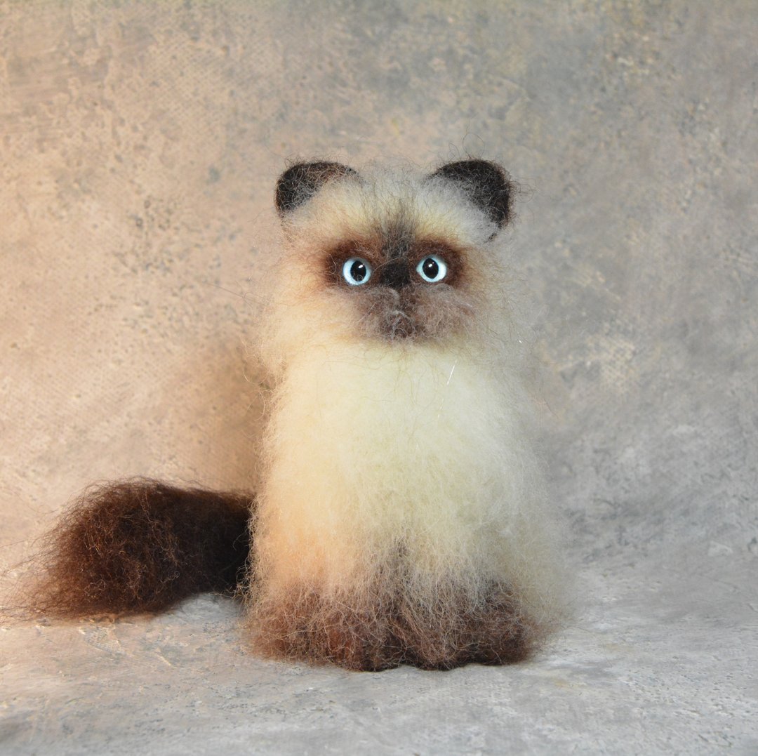 Realistic cat/Cat figurine/Siamese cat/Persian colorpoint/Fluffy cat - 玩偶/公仔 - 羊毛 