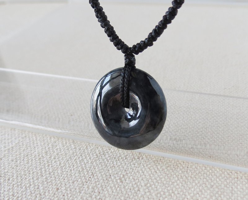 本命年【岁岁平安】冰乌鸡平安扣翡翠丝光编织项链*SA51*招财开运 - 锁骨链 - 宝石 多色