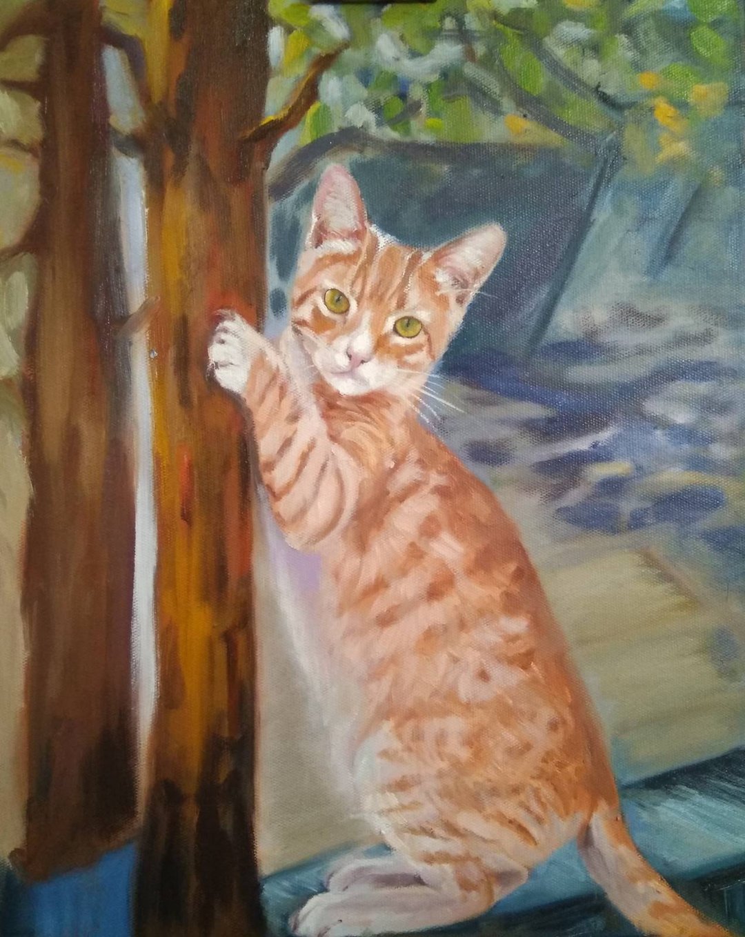 Cat oil painting  Animal painting original art - 墙贴/壁贴 - 其他材质 橘色