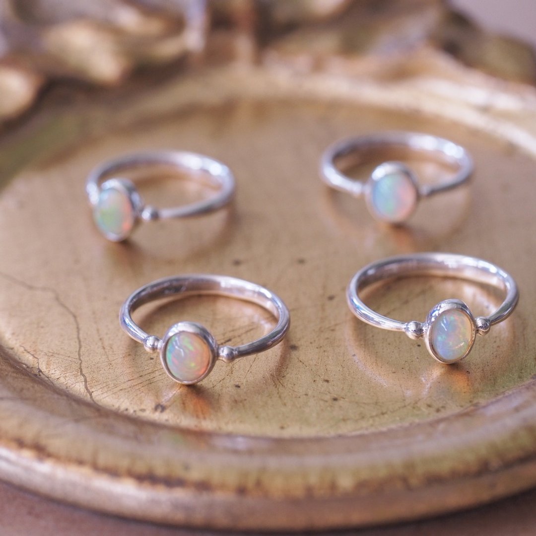 蛋白石 手工纯银 戒指 Opal handmade Sterling Silver ring - 戒指 - 半宝石 多色