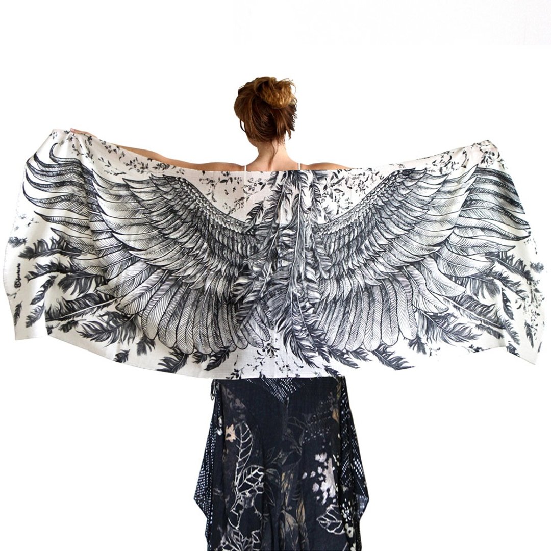White Wings Scarf - cotton - 丝巾 - 棉 白色