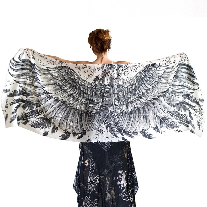 White Wings Scarf - cotton - 丝巾 - 棉．麻 白色