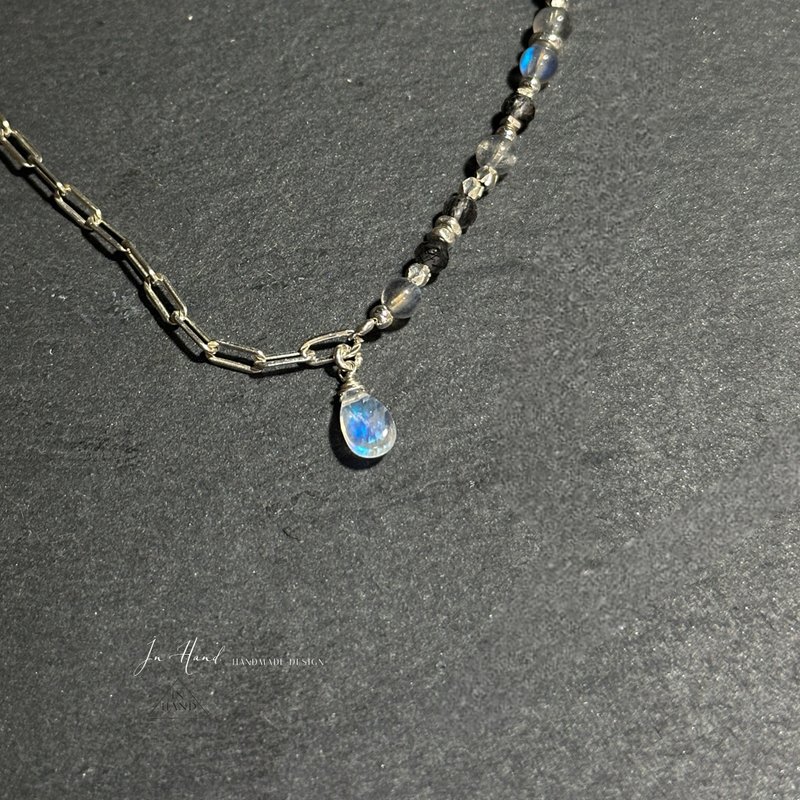 印度料月光石-纯银项链系列-A款 - 项链 - 水晶 黑色