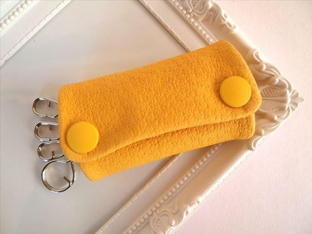 [Full yellow] Pig leather Soft key case [Made to order] Yellow leather 1611001 - 钥匙链/钥匙包 - 真皮 黄色