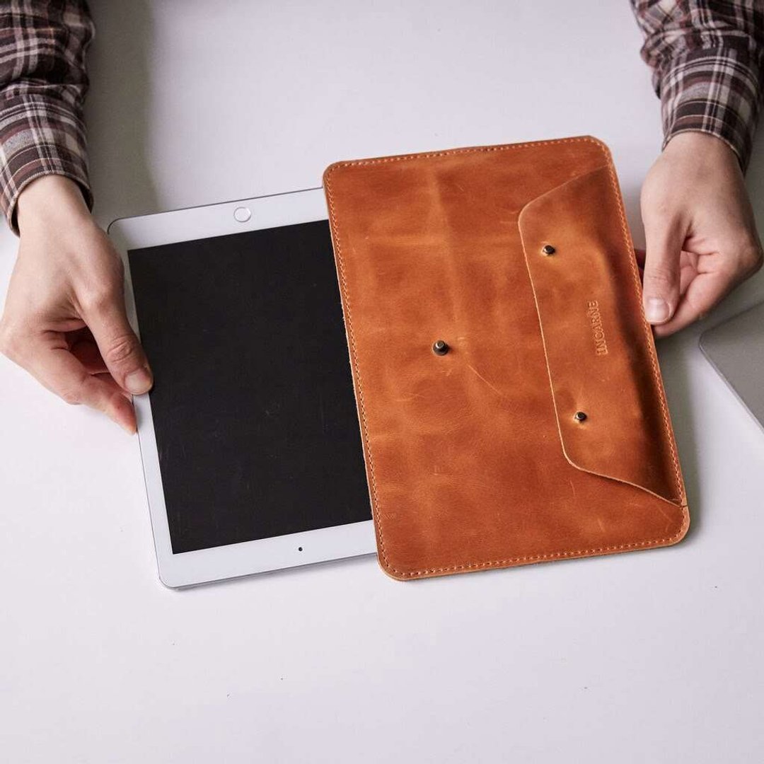 带笔架的个性化皮革 iPad 和平板电脑保护套 - 电脑包 - 真皮 