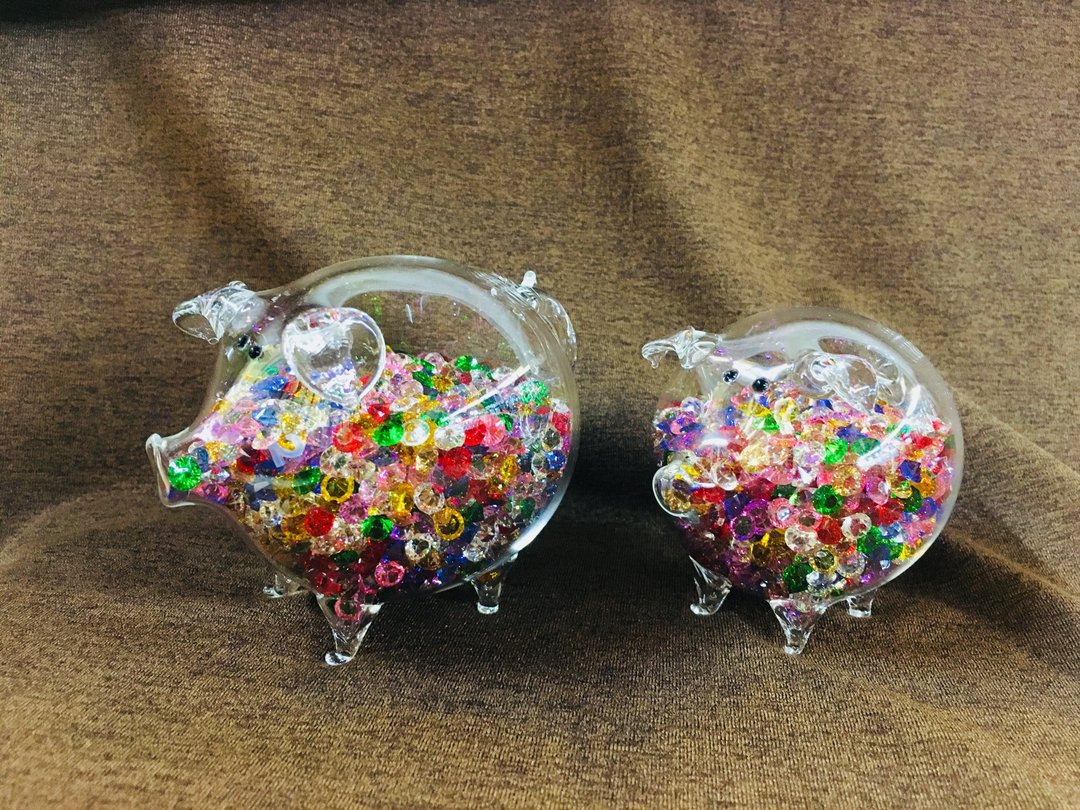 客订 大水晶钻石猪 彩色 - 摆饰 - 玻璃 多色