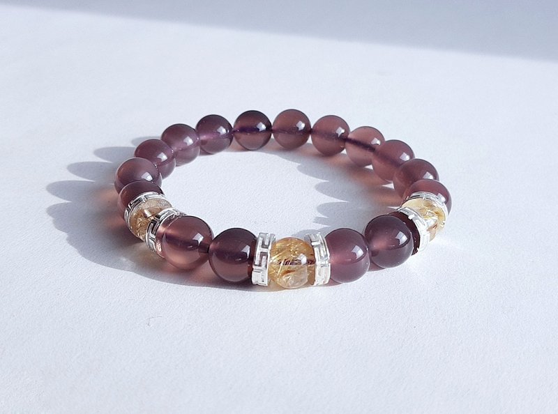 宝石系 烟紫 天然矿石 紫玉髓 钛晶 925纯银 手链 - 手链/手环 - 宝石 紫色