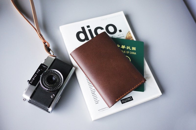 【定制化】护照套 原色 芥黄色 黑色 咖啡 真皮手作 免费刻字 - 护照夹/护照套 - 真皮 咖啡色