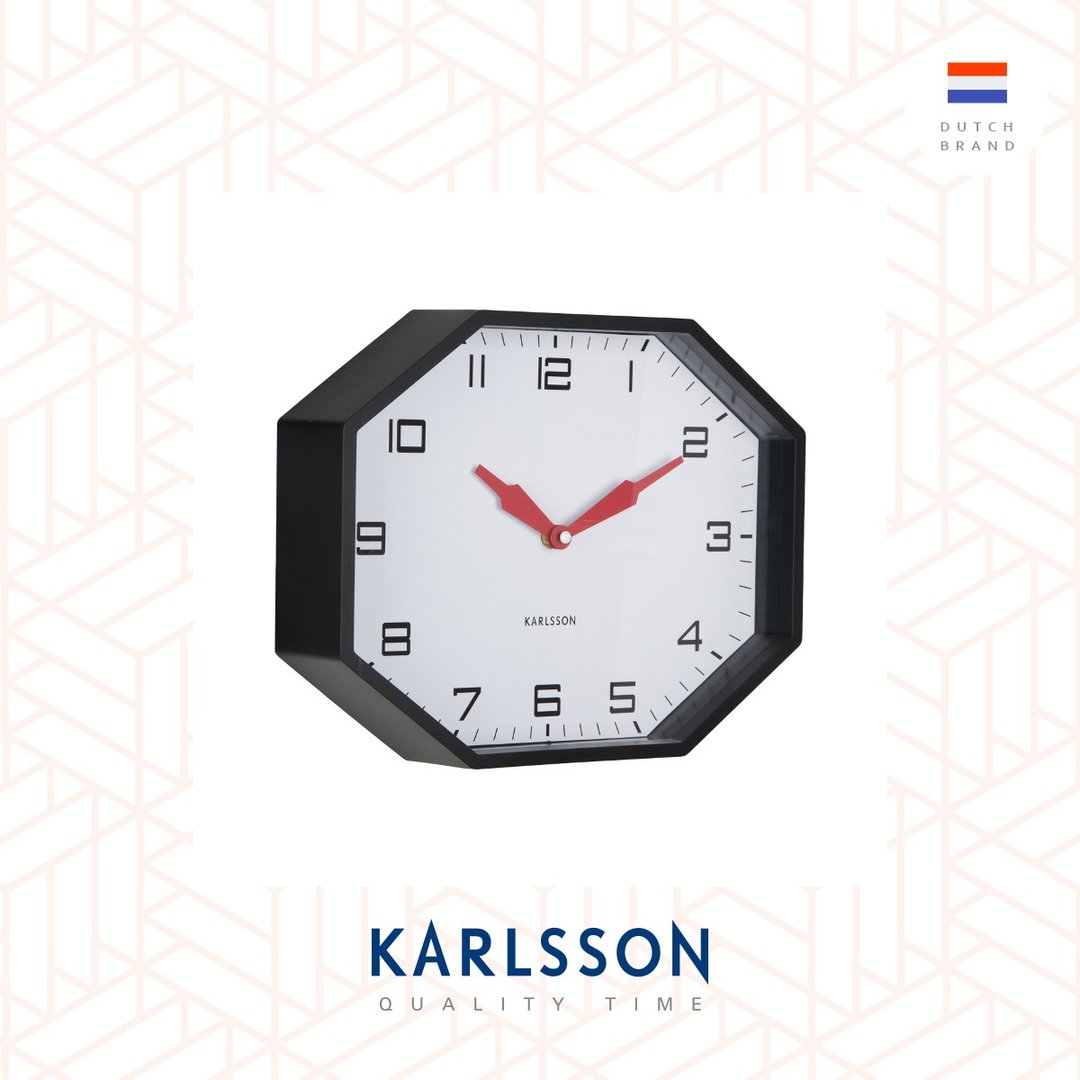荷兰 Karlsson, wall clock 32cm Modern Factory Octagon 黑色复古 - 时钟/闹钟 - 塑料 黑色