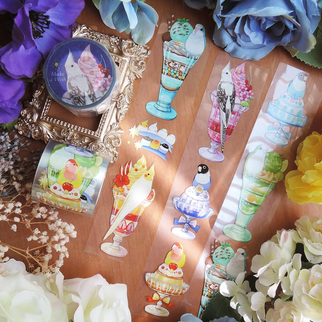 鹦鹉的星之甜品亮面PET胶带+带离型纸+ - 纸胶带 - 塑料 蓝色