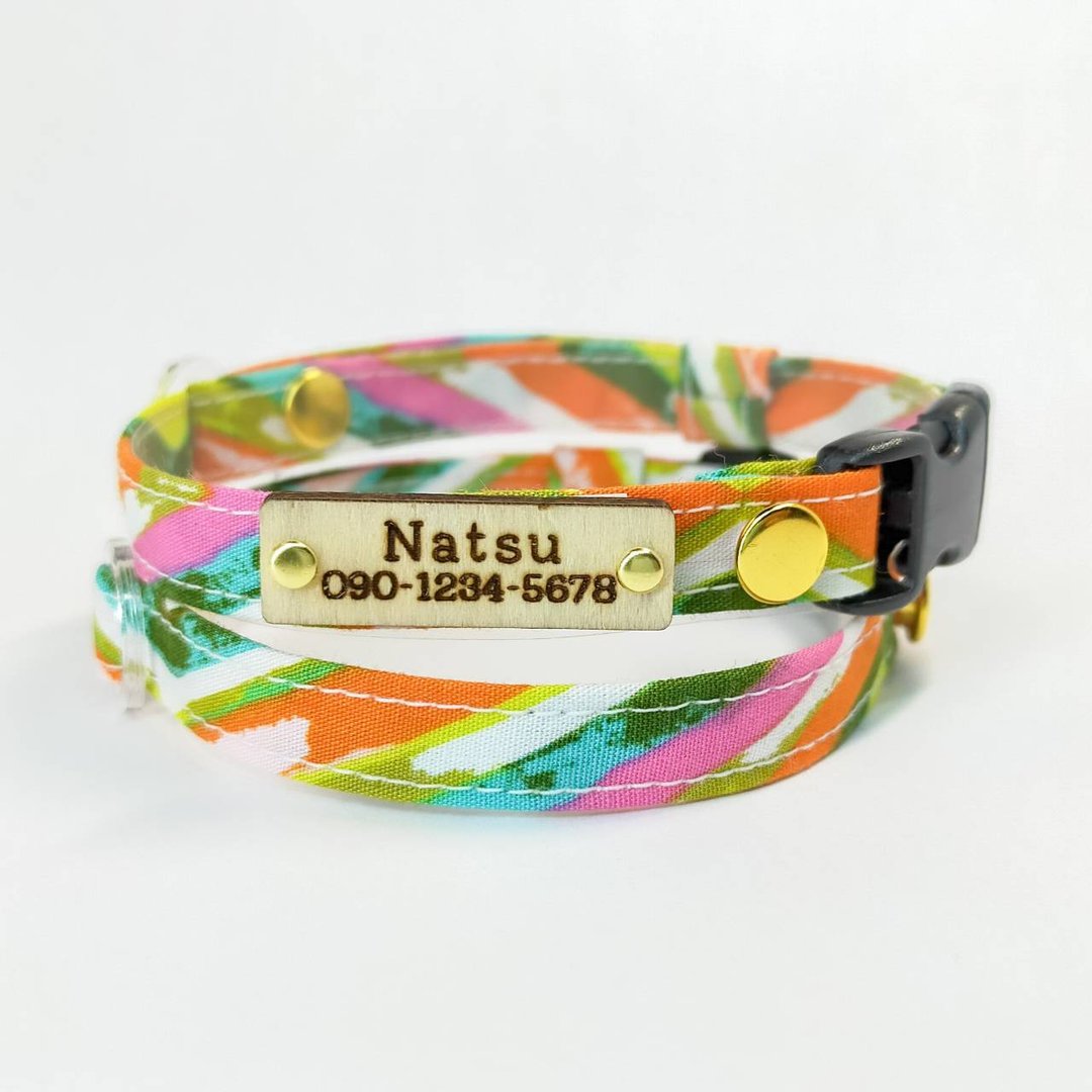 Made in JAPAN　Cat Dog Collar with wood name Tag Personalization Order made - 项圈/牵绳 - 棉 多色