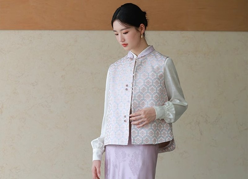 新中式中国风 提花立领叠穿上衣背心 - 女装背心 - 其他材质 紫色