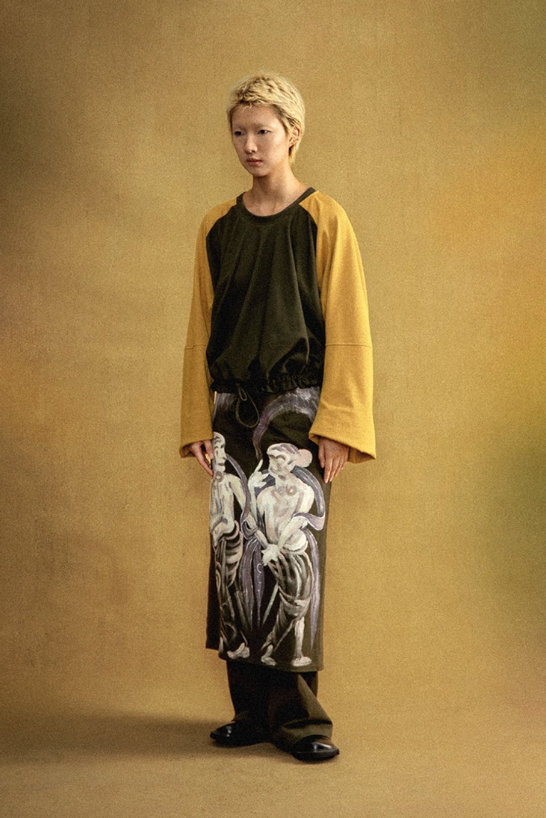 Hand Painted Divided Skirt 飞天壁画 手绘裤裙 无性别穿搭 - 中性裤装 - 尼龙 绿色